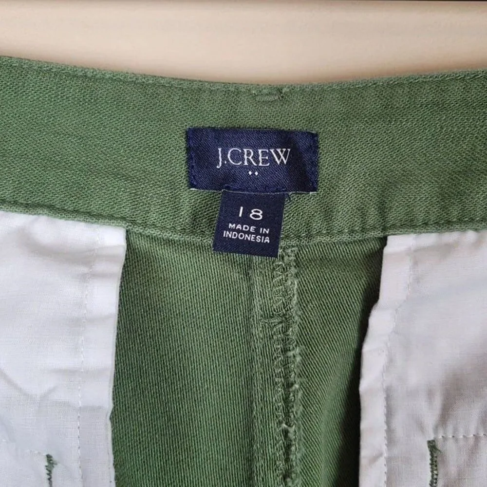 J. Crew Size 18 Cotton Camp Pants High Rise Crop Utility Green
